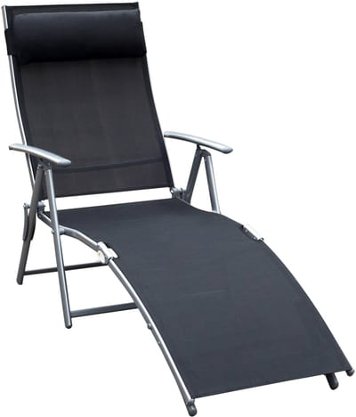 Wishdor - Opvouwbaar Ligbed - Weerbestendig - 5 Standen Verstelbare Rugleuning - Met Kussen - Metaal - Zwart - 137 X 63,5 X 100,5 Cm