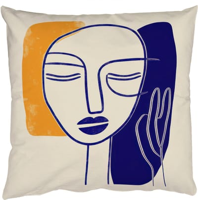 Sierkussens - Kussentjes Woonkamer - 50x50 cm - Minimalistisch - Gezicht - Hand - Oranje - Blauw