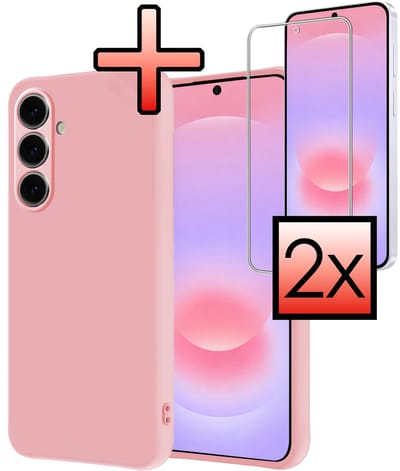 Hoesje - Met 2x Screenprotector - Geschikt voor Samsung Galaxy A37 - Sterk & Shockproof - Back Cover - Siliconen Case - Telefoon Hoes - Lichtroze
