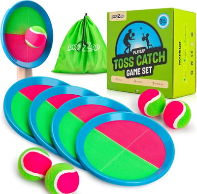 Gooi en Vang Balspel - Klassiek Buitenspel - Familieplezier - Verstelbare Handbanden - 20.5 cm Diameter - Groen Roze