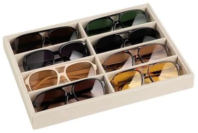 Frebeauty Jewelry Sunglasses Organizer Tray 8 Slots, Sunglasses for Men and Women, Glasses Holder for Watch Stackable Glasses/Eyeglasses Display Tray(Beige)