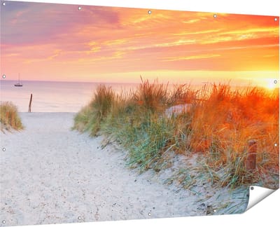 Gards Tuinposter Strand en Duinen bij Zonsondergang - 180x120 cm - Tuindoek - Tuindecoratie - Wanddecoratie buiten - Tuinschilderij