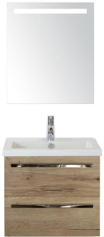 Seville Badmeubelset 60 cm - Natuur Eiken - Keramische Wastafel Wit Djazz met Sence Spiegel
