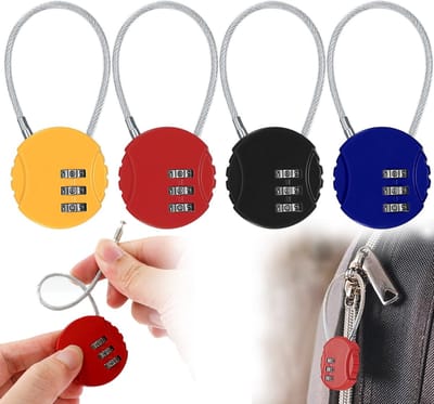 Cijferslot - 3-cijferig Hangslot - Set van 4 - Combinatiesloten - Kofferslot Lang - Kabelslot - Reisslot voor Bagage - Skislot - Reisslot - Slot - Slot Voorzitje - Voor koffers, kasten - Geel/Rood/Zwart/Blauw