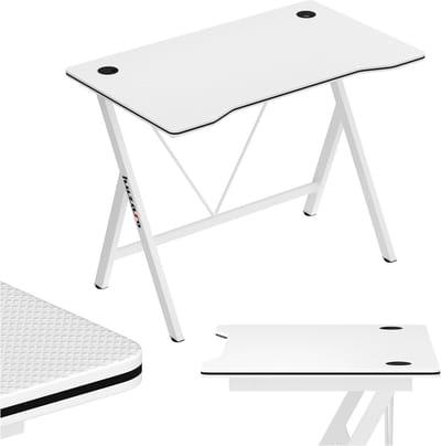 Wit Computer Bureau 100 x 50 cm - Gaming Bureau met Kabeldoorvoeringen en Stalen Constructie - Ergonomisch Design