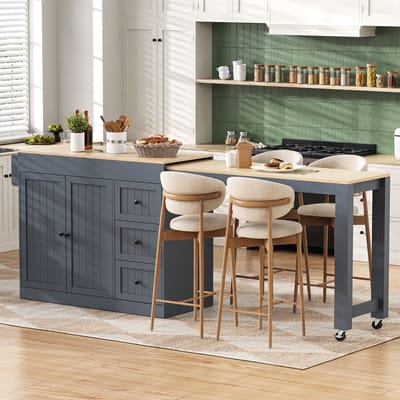 HAUSS SPOLE Keukeneiland - Uitschuifbaar Werkblad En 3 Lades - Voor Keuken En Eethoek - MDF - 112-186,8x45x93 Cm - Grijs