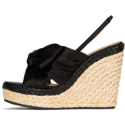 Zomer Nieuwe Satijn Sleehak Dames Sandalen Strik Waterdicht Platform 34 -46 maat Geweven Europees Amerikaanse Stijl Damesschoenen 35 black