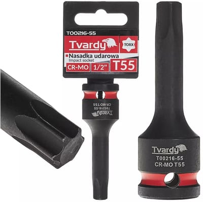 Tvardy Slagdop torx T55 - chroom-molybdeenstaal - vierkante opname 12,7 mm - zwart - voor slagsleutels - auto en industrie
