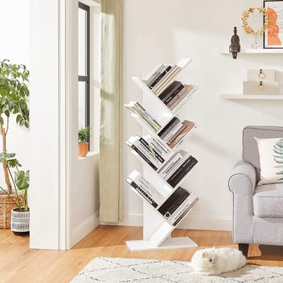 MIRA Home Boekenkast Boomvorm - Boekenrek met 8 Open Vakken - Vrijstaand - Wit - 50 x 25 x 141,5 cm