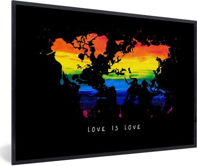 Poster in lijst - Fotolijst 90x60 cm - Posters - Wereldkaart - Pride - Liefde - Posterlijst zwart - Decoratie - Wanddecoratie woonkamer - Muurdecoratie slaapkamer
