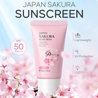 LAIKOU | Japan Sakura Zonnebrand creme | Moisturizing Sunscreen SPF 50+ PA+++,UVB-bescherming, Vocht intrekkende crème voor een egale tint | Voor Gezicht en Lichaam - Natuurlijk Hydraterend, Waterbestendig, Bescherming, Zonnebrandcrème