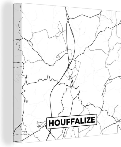 Canvas Schilderij Stadskaart – Plattegrond – België – Zwart Wit – Houffalize – Kaart - 20x20 cm - Wanddecoratie