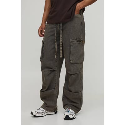 Plooiknie Geriemde Relaxed Fit Cargo Jeans | Stone | Size 28R