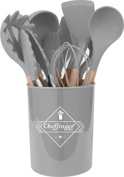 Cheffinger Keukengerei Set met Houder - 12-delig - Lichtgrijs - Kookgerei Set