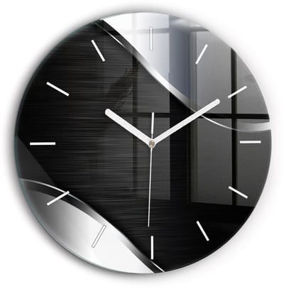 Wallfluent Wandklok - Zwarte en zilveren lijnen Decoratieve Wandklok - 60 cm x 60 cm - Zwart Wandklok - Witte Handen - Wandklok Zonder Cijfers - Wandklok Glas Woonkamer - Ronde Glas Klok - Industrieel Wandklok - Stijlvolle Klok