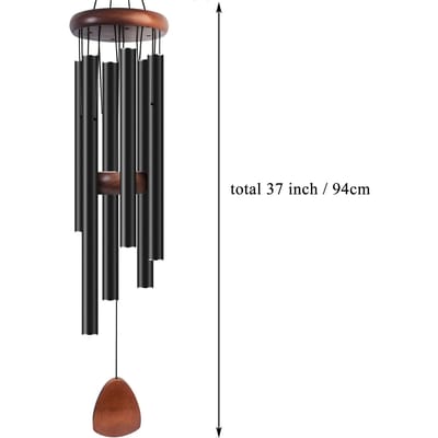 Aluminium Woonklok 26 Inch Windklokken 6 Buisjes Klokken Huisdecoratie Ambacht Buiten Tuin Terras Noten Zen Meditatie zwart