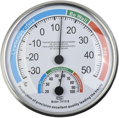 Klimaatmeter Binnen - Temperatuur Vochtigheid - Kamer Bewaken - Analoge Wijzerplaat - 13cm Diameter - Wit