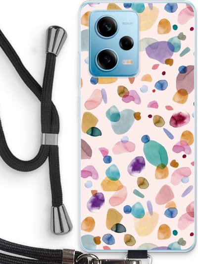 Case Company® - Hoesje met koord geschikt voor Xiaomi Redmi Note 12 Pro 5G hoesje met Koord - Terrazzo Memphis - Telefoonhoesje met Zwart Koord - Bescherming aan alle Kanten en Over de Schermrand