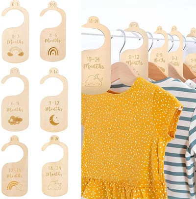Dailygoods- Kledingverdeler 7-delig - Houten Kledingorganizers - Baby Kleding Scheiders - Baby Kleding tot 24 Maanden - Decoratieve Kledingseparator - Eenvoudige Organisatie - Kledingorganizer