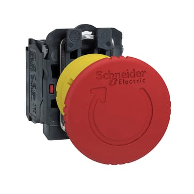 Schneider Electric XB5AS8442 Noodstopknop Metalen frontring, Met NOT-AUS schakelaar, Rond, Terugstelbaar, Vergrendelbaar 120 V/AC 6 A 1x NC IP66,