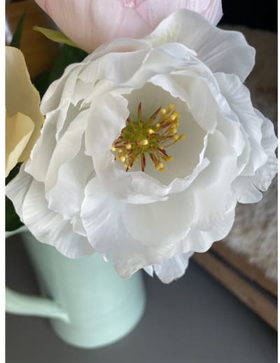 Pioenroos - wit - zijden bloemen - 3 stelen - onderhoudsvrij - 49 cm - kunstbloemen