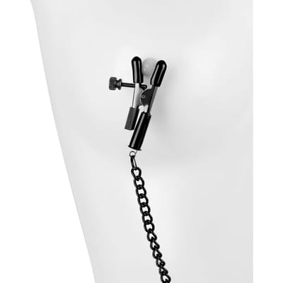 Rimba Bondage Play - Knijp Tepelklemmen Met aandraaischroef En Ketting - Zwart
