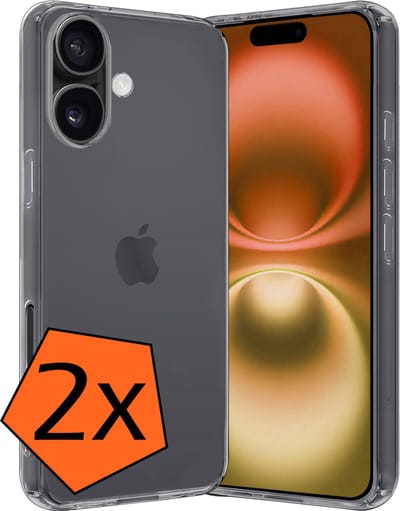Hoes - 2 Stuks - Geschikt voor Apple iPhone 16 - Sterk & Shockproof - Case Siliconen - Back Cover - Telefoon Hoes - Transparant