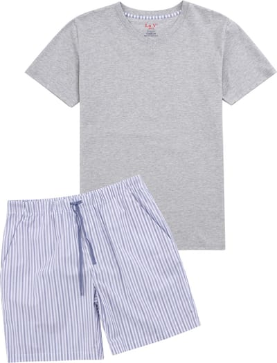 La-V shortama sets voor heren  met geruite flanel broek  Lichte grijs XL
