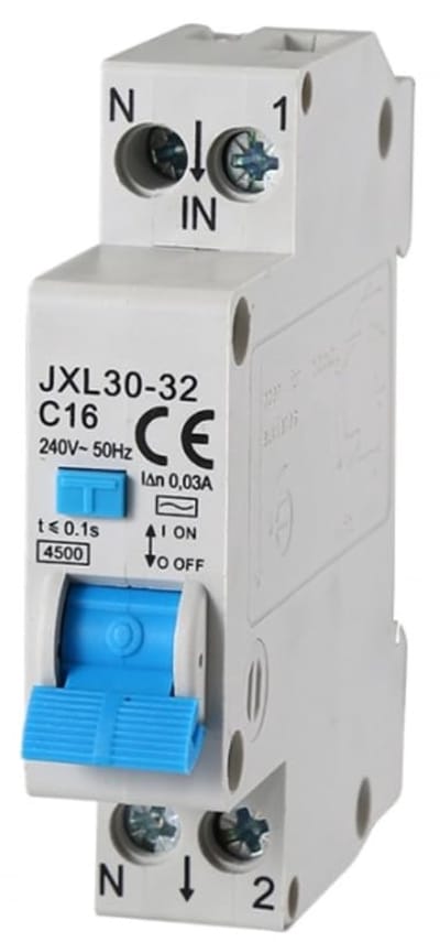 Aardlekschakelaar - Stroomonderbreker Zekering - Elektrische Beveiliging - 1P+N 16A 30mA - 1 Module DIN