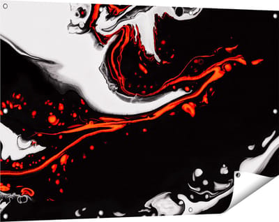 Gards Tuinposter Abstracte Kunst - Zwart en Wit met Rood - 120x80 cm - Tuindoek - Tuindecoratie - Wanddecoratie buiten - Tuinschilderij