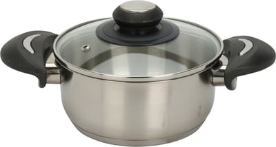 Excellent Houseware Kookpan met deksel - RVS/glas - 1.4L - D16 x H7.5 cm - alle warmtebronnen