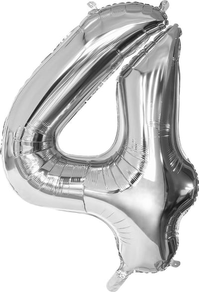 Boland - Folieballon Nummer '4' zilver (86 cm) 4 - Zilver - Cijfer ballon