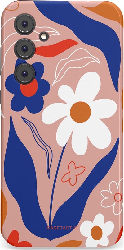 Casetastic hoesje geschikt voor Samsung Galaxy A35 - Dubbellaagse bescherming - Eenvoud in bloei - Fashion Case - Perzik Donkerblauw Wit