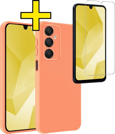 Hoesje - Met Screenprotector - Geschikt voor Samsung Galaxy A16 - Sterk & Shockproof - Back Cover - Siliconen Case - Telefoon Hoes - Telefoonhoesjes - Perzik