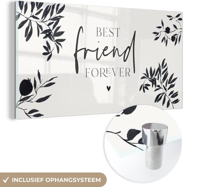 MuchoWow® Glasschilderij 120x60 cm - Schilderij acrylglas - BFF - Beste vrienden - Best friend forever - Quotes - Spreuken - Foto op glas - Schilderijen