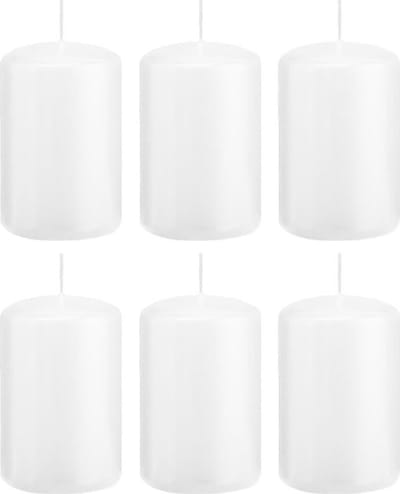 Trend Candles Cilinderkaars/stompkaars - 6x - wit - 5 x 8 cm - 18 branduren - met brandvertragende folie