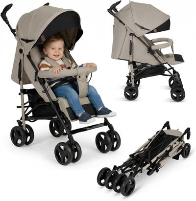 Lichtgewicht Kinderwagen - Reisbuggy Compact - Stadswandelingen Reizen - Met één hand inklapbaar - 7 kg tot 15 kg - Beige