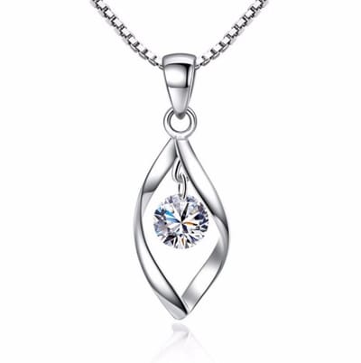 Tibri 238 - Zilverkleurige ketting met gedraaide hanger en Zirkonia steen