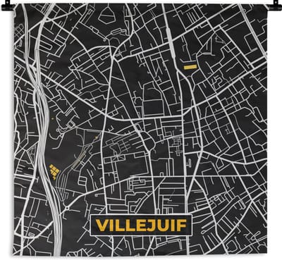 Wandkleed - Wanddoek - Frankrijk – Villejuif - Plattegrond – Stadskaart – Kaart - 180x180 cm - Wandtapijt
