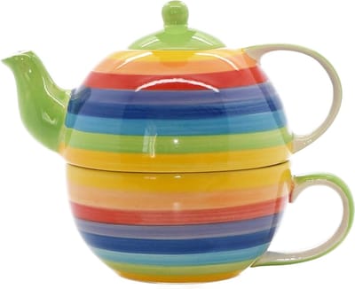 tea for one theepot regenboog gestreept - 3 delig tea for one theeset - theepot met kopje - theepot met tas