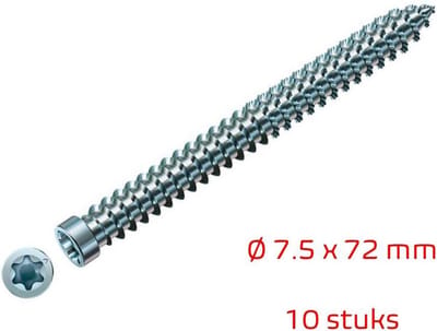 TQ4U kozijnschroef 7.5 x 72 mm | verzinkt | verzonken schroefkop T30 | 10 stuks
