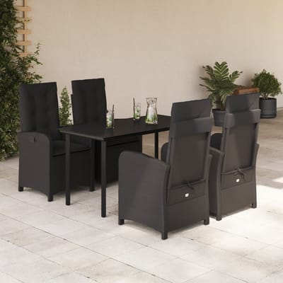 vidaXL - 5-delige - Tuinset - met - kussens - poly - rattan - zwart
