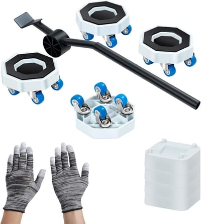 Transportwielen voor Meubels met Antislip Pads, 360° Rubberwielen en Hefmechanisme voor Huishoudelijk Gebruik en Verhuizingen