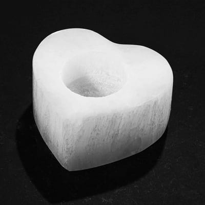 Famanu - Hartvormige seleniet kaarsenhouder, 8,5 x 8,5 x 4,5 cm, natuurlijke spirituele decoratie