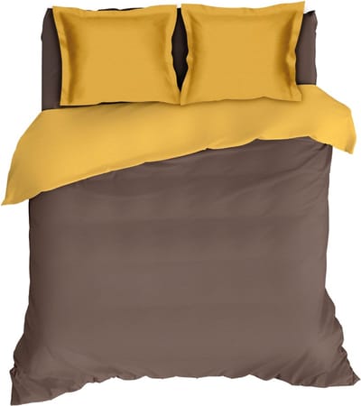 Romanette Comtesse - Flanel - Dekbedovertrek - Eenpersoons - 140x200/220 cm + 1 kussensloop 60x70 cm - Bruin/Oker