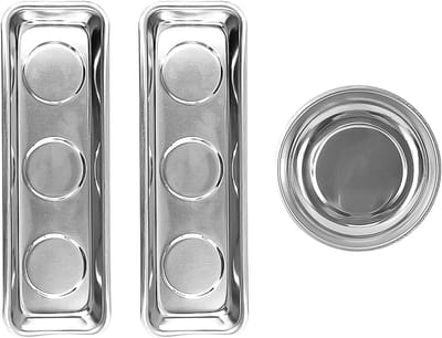 Famanu – Magnetische gereedschapsschaal set 3 stuks rond en rechthoekig RVS voor klussen