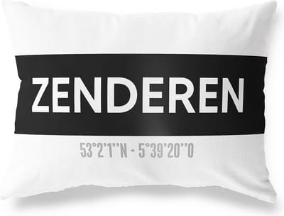 Tuinkussen ZENDEREN - OVERIJSSEL met coördinaten - Buitenkussen - Bootkussen - Weerbestendig - Jouw Plaats - Studio216 - Modern - Zwart-Wit - 50x30cm