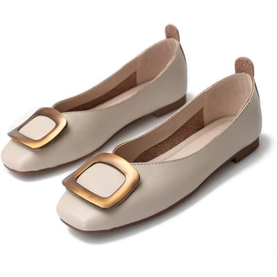 Nieuwe Stijl Dames Enkelschoenen Metalen Gesp Laag Uitgesneden Vierkante Neus Instapper Zachte Zool Grote Maat Platte Casual Damesschoenen 33
