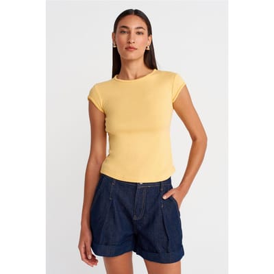 Dames Slim Fit Katoenen T-shirt met Ronde Hals