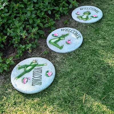 Tuinstapstenen Pakket - Decoratieve Stenen - Tuin Pad Aanleggen - Kikkerpatroon Design - 3 Stuks 27cm - Kleurrijk
